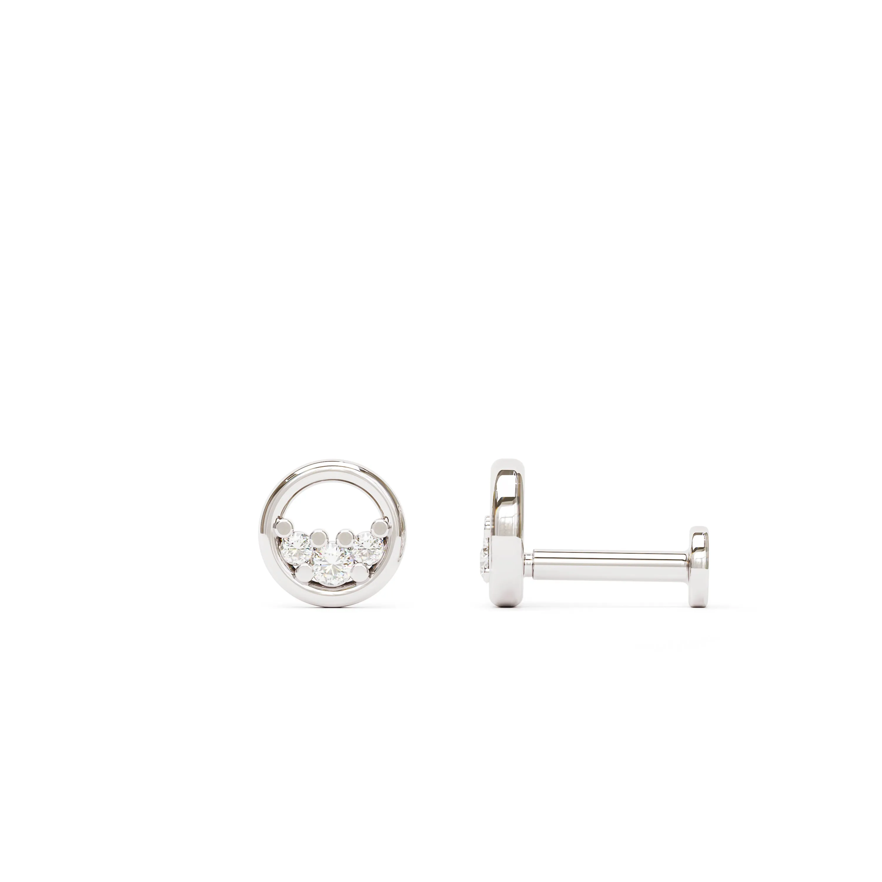 14K Gold Trio Diamond Circle Stud