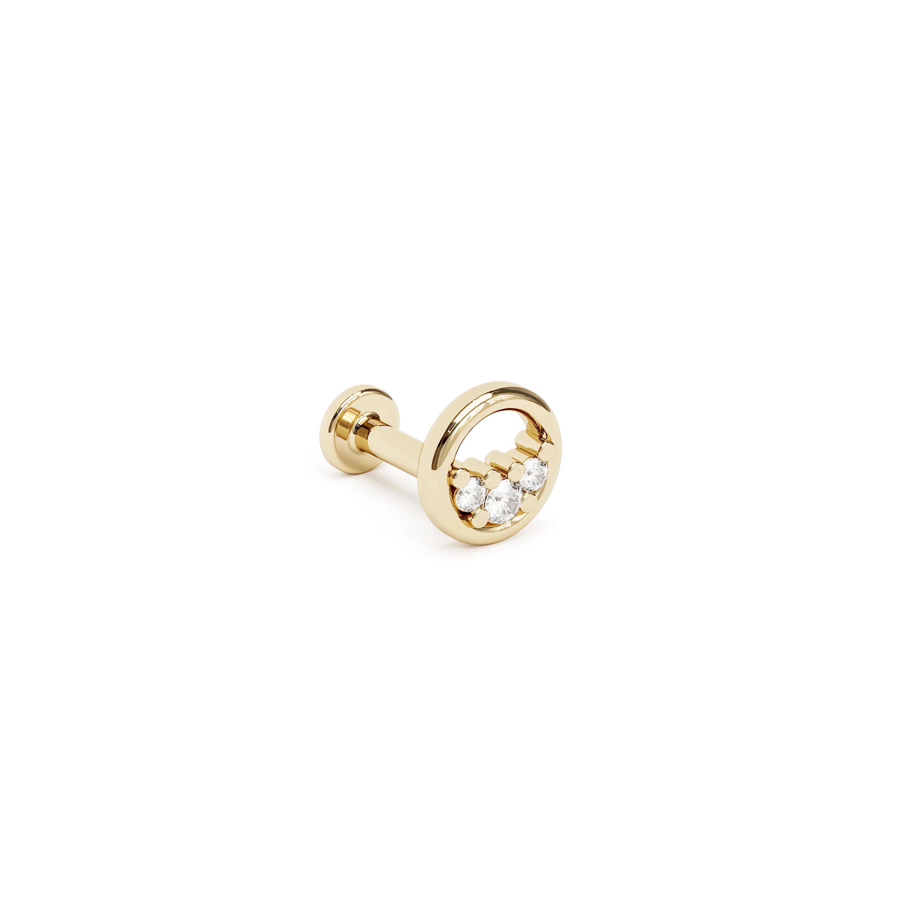 14K Gold Trio Diamond Circle Stud