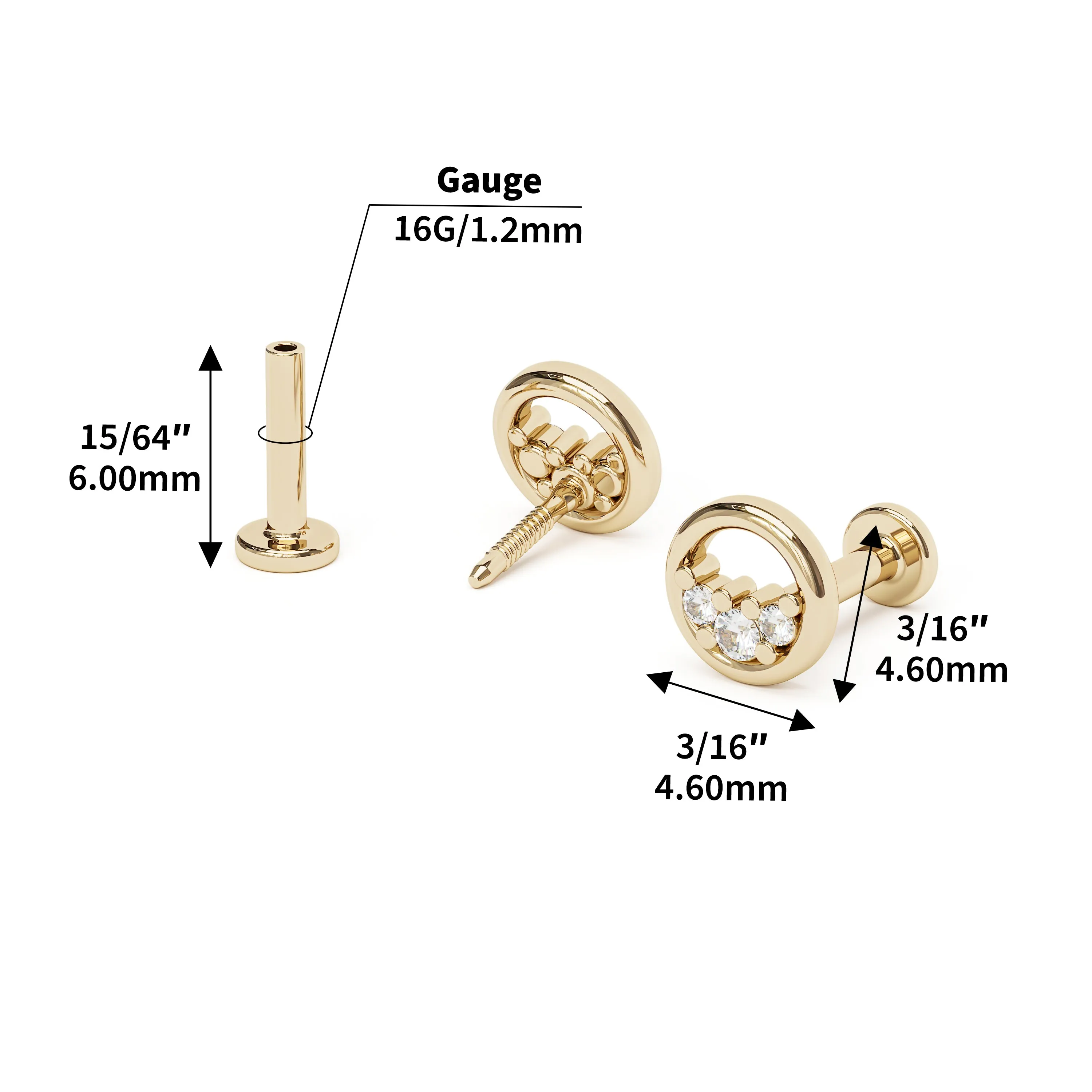 14K Gold Trio Diamond Circle Stud