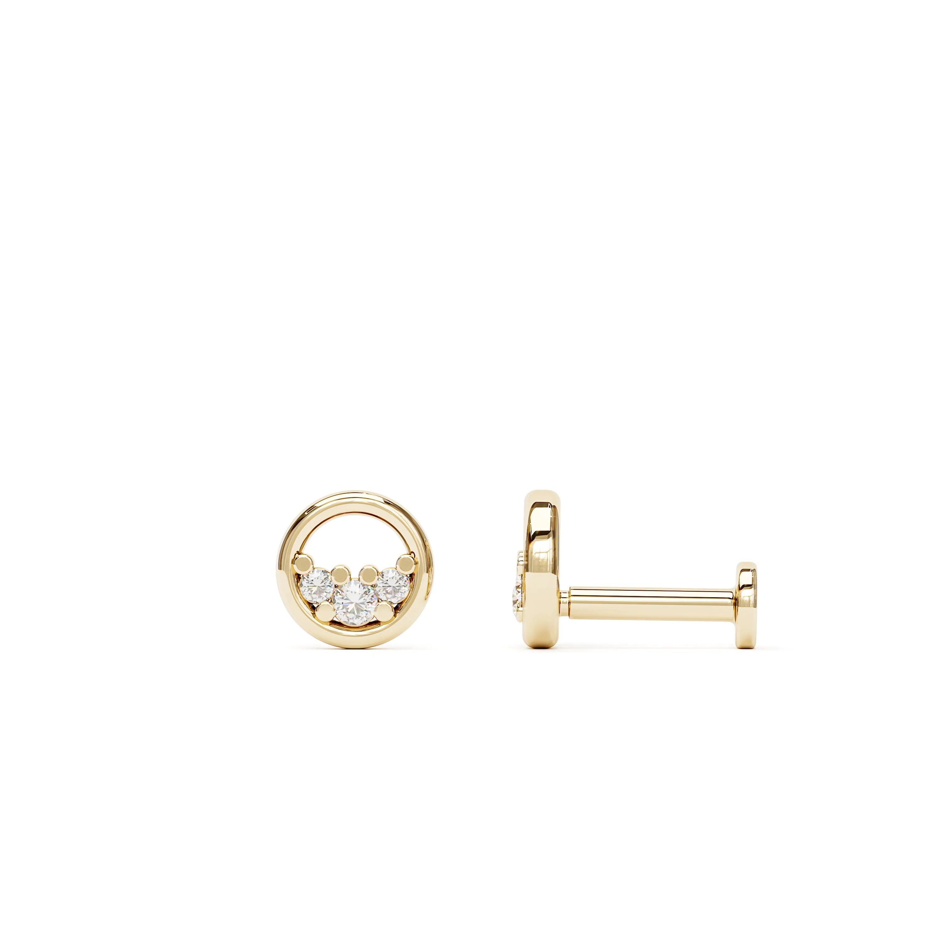 14K Gold Trio Diamond Circle Stud