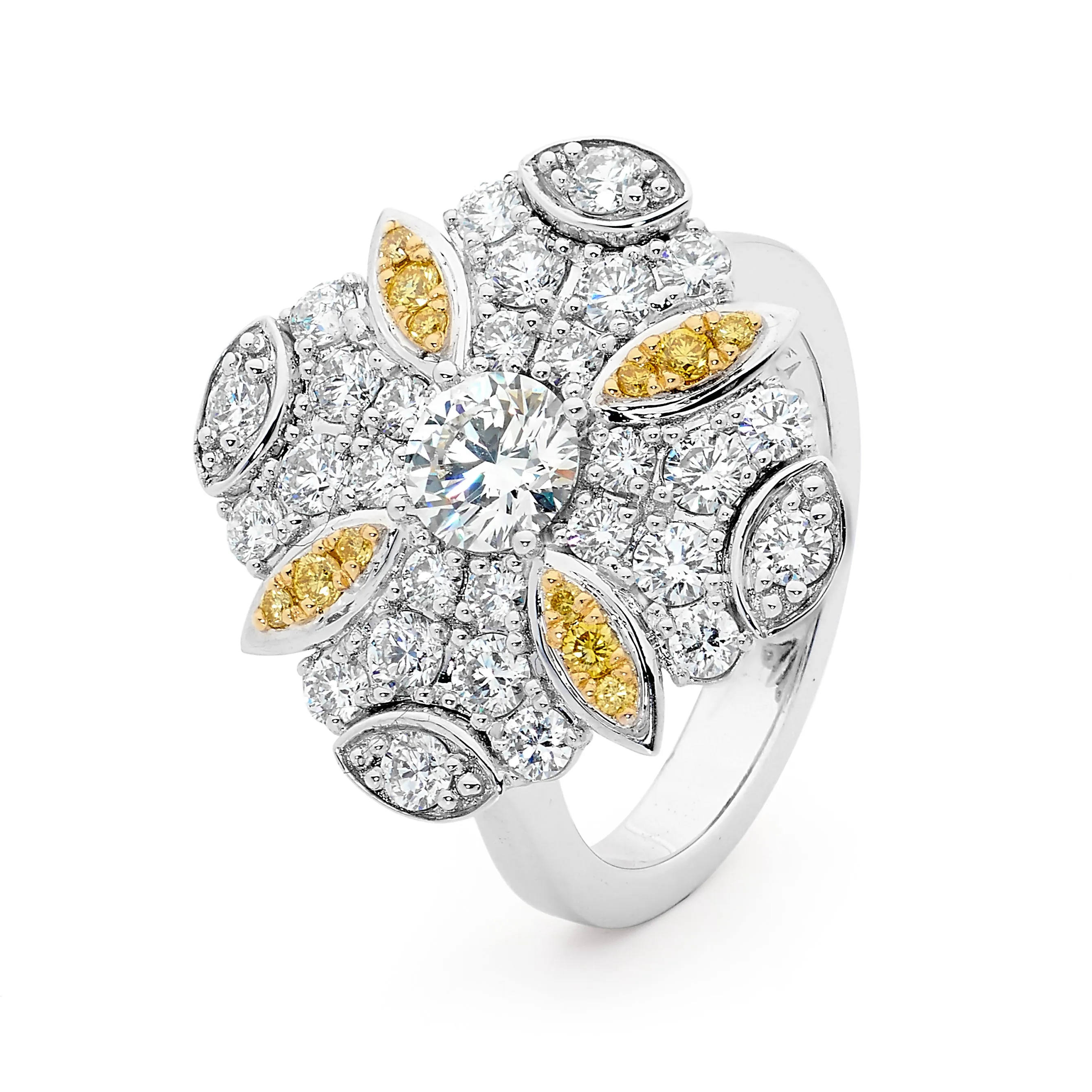 18ct white gold yellow and white diamond ring