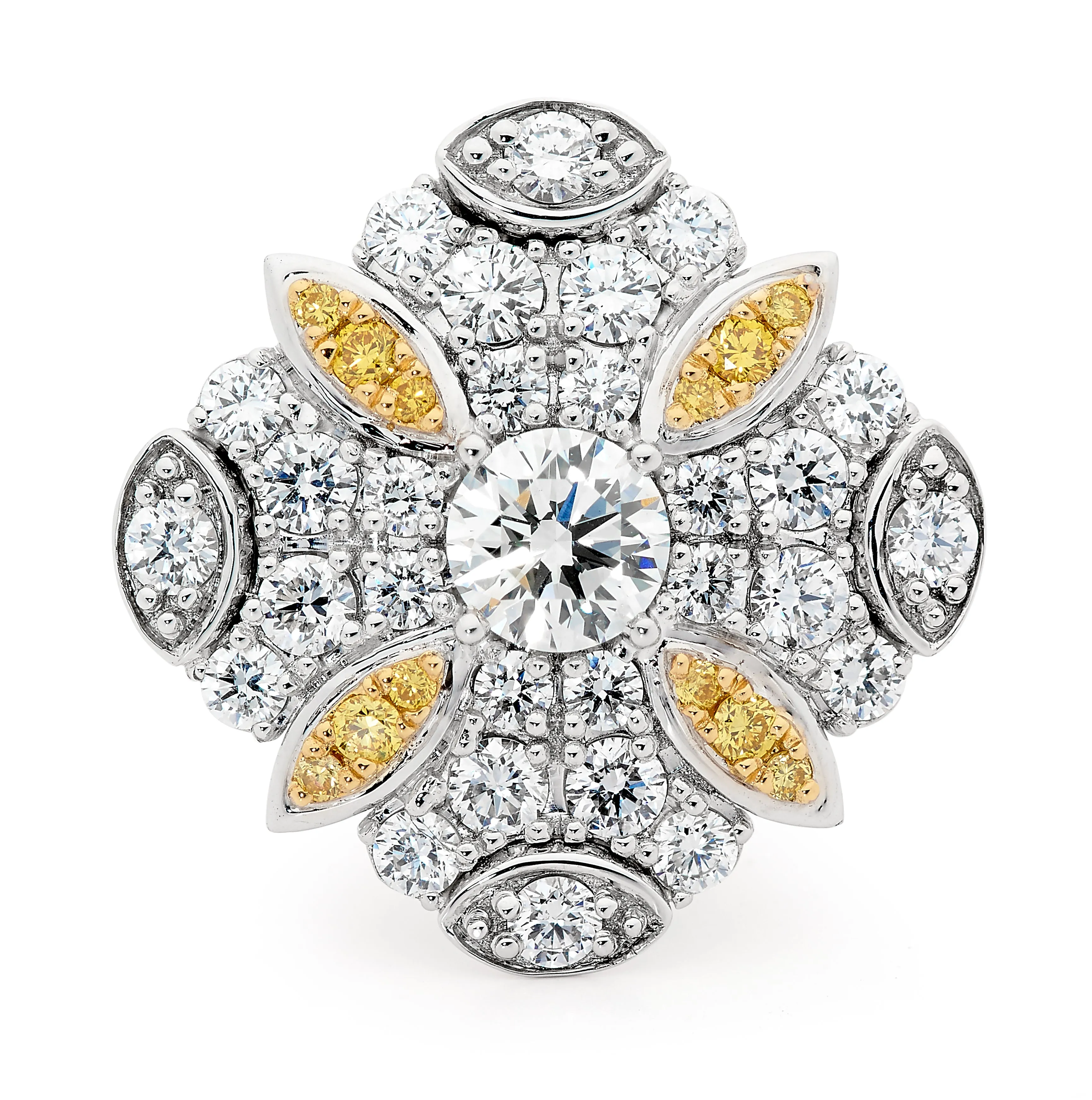 18ct white gold yellow and white diamond ring