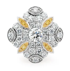 18ct white gold yellow and white diamond ring