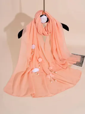 1pc Women Faux Pearl & Flower Decor Chiffon Fashion Scarf For Mother's Gift