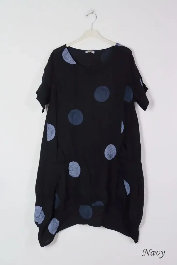 669 Circles Linen Dress with Pockets!