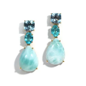 A & Furst - Party - Drop Earrings with Sky Blue Topaz, Apatite and Larimar, 18k Yellow Gold