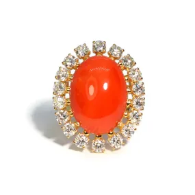 A & Furst - Sole - Cocktail Ring with Natural Mediterranean Red Coral and Diamonds, 18k Yellow Gold