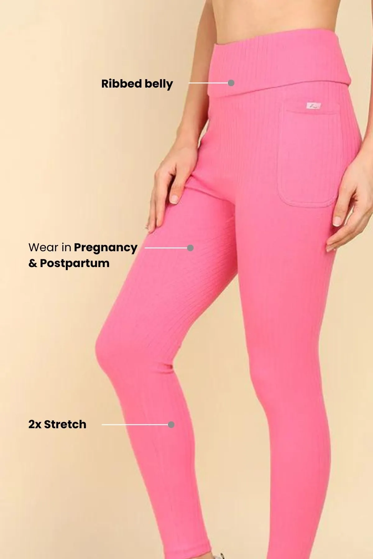 All Over Ribbed Cotton Pink Mom Legging