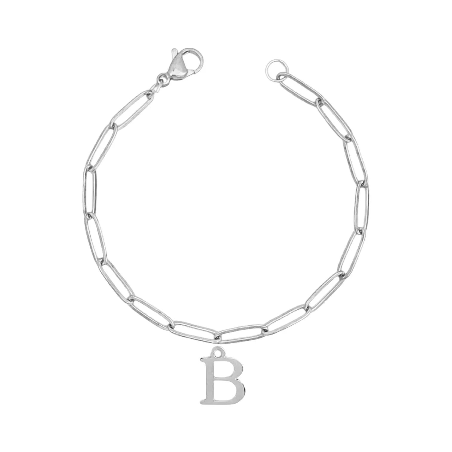 Alphabet Paperclip Bracelet Silver (A-M)