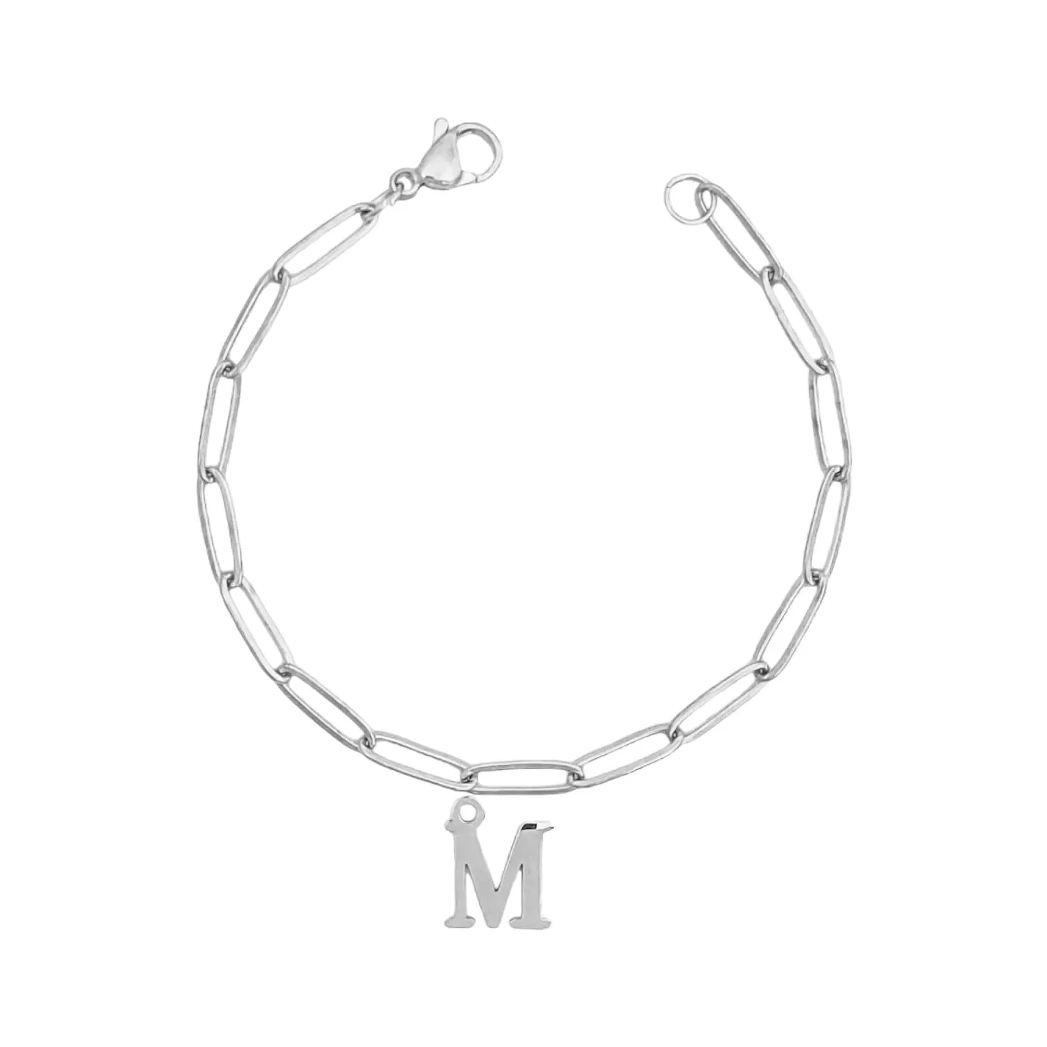 Alphabet Paperclip Bracelet Silver (A-M)