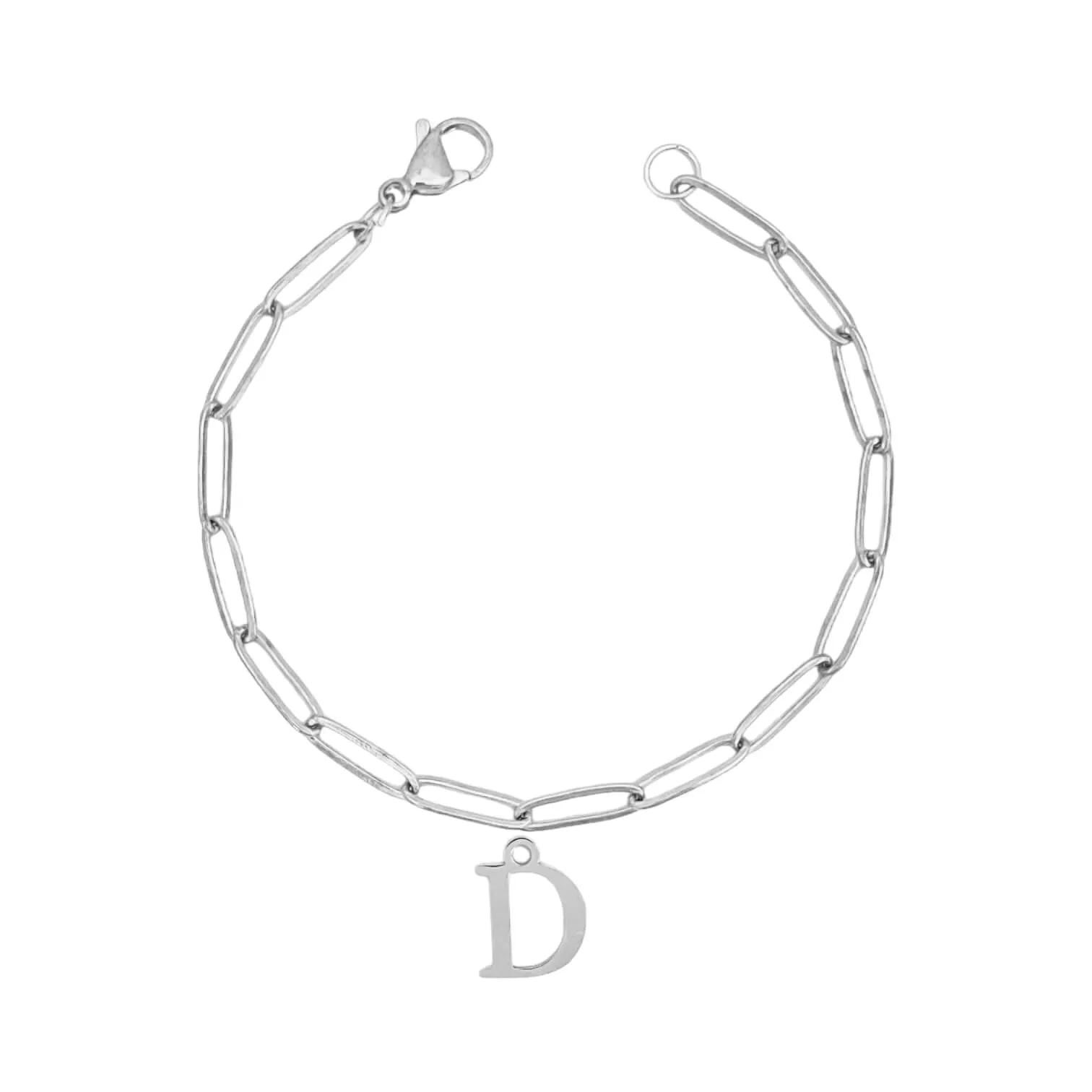 Alphabet Paperclip Bracelet Silver (A-M)