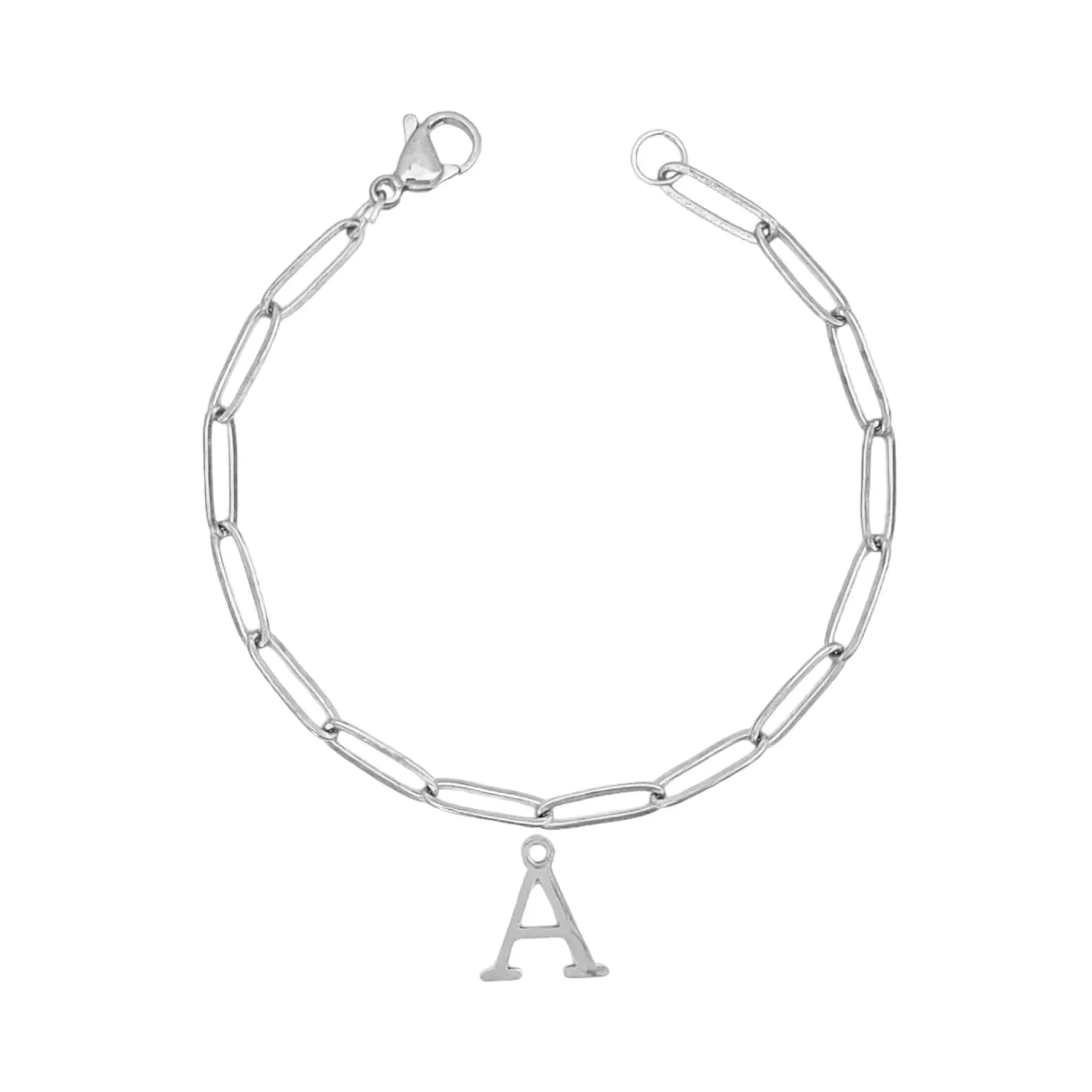 Alphabet Paperclip Bracelet Silver (A-M)