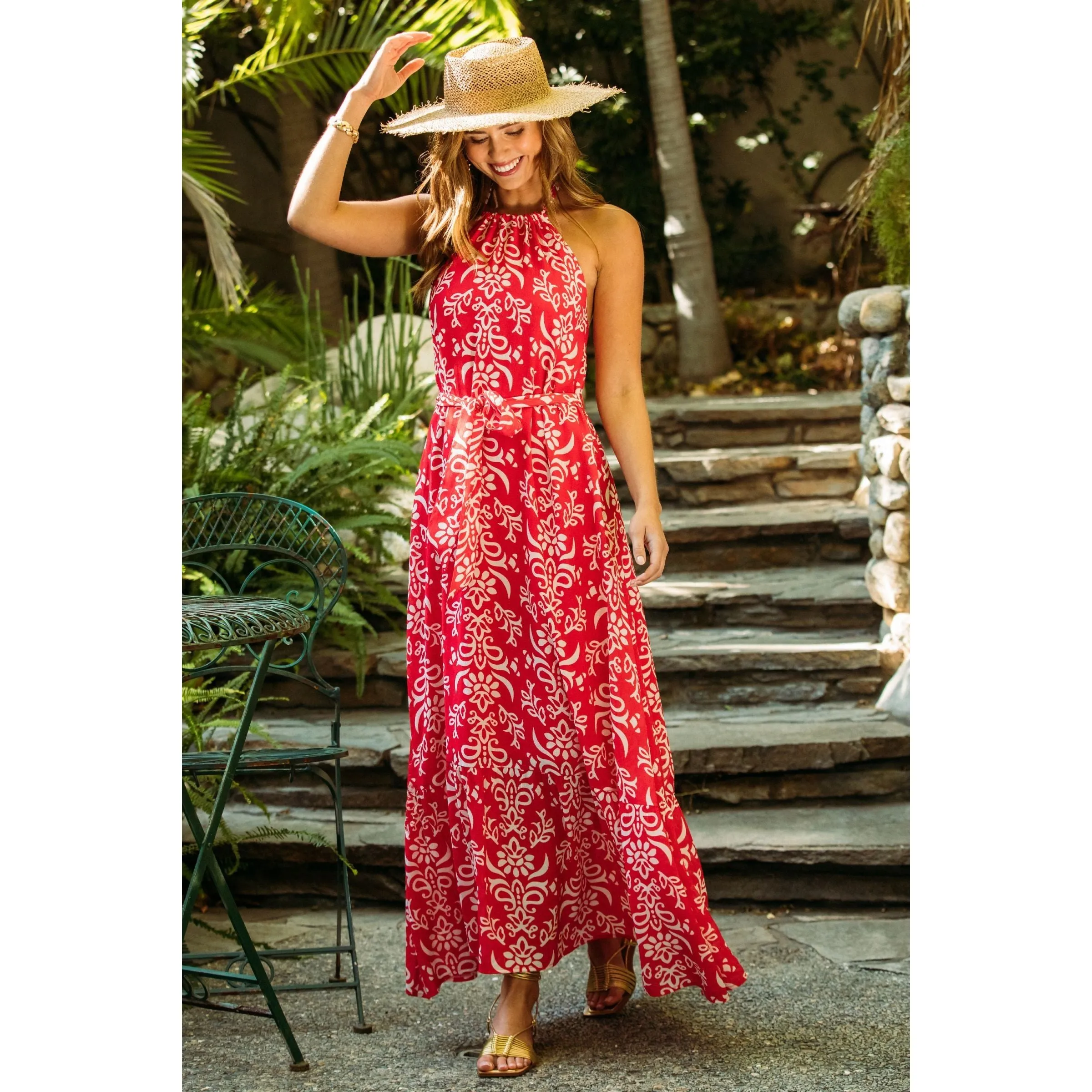 Ayanna Printed Halter Neck Maxi Dress-SALE