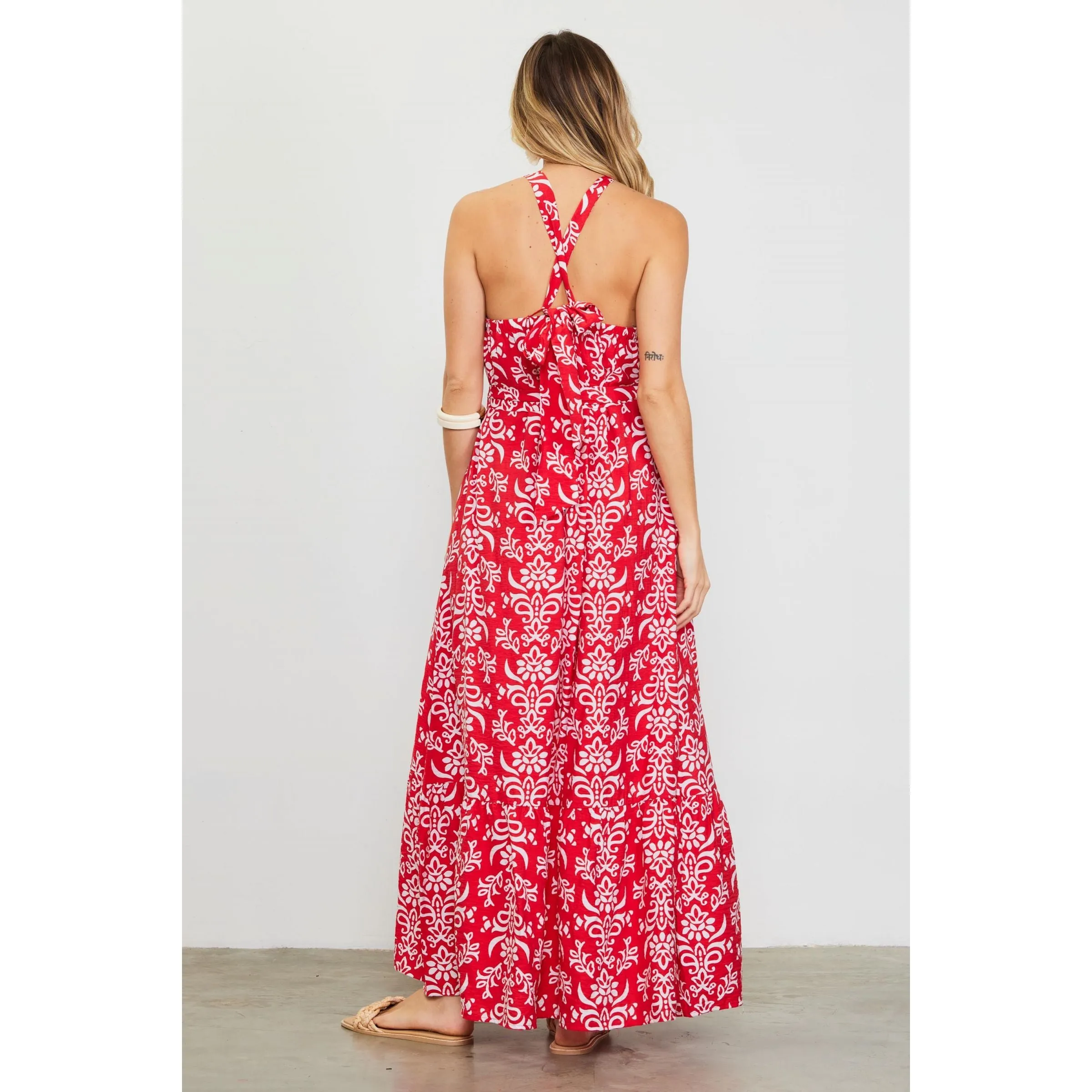 Ayanna Printed Halter Neck Maxi Dress-SALE