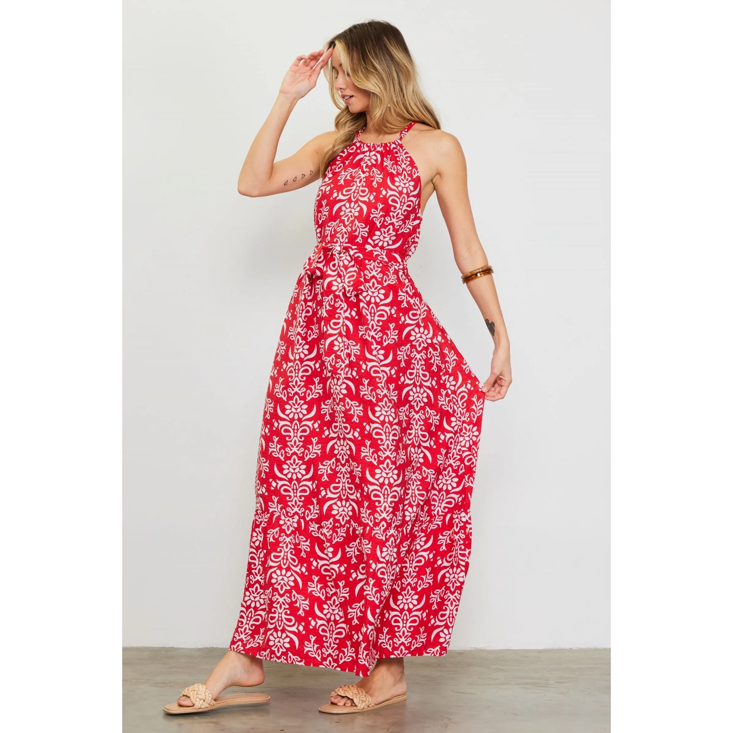 Ayanna Printed Halter Neck Maxi Dress-SALE