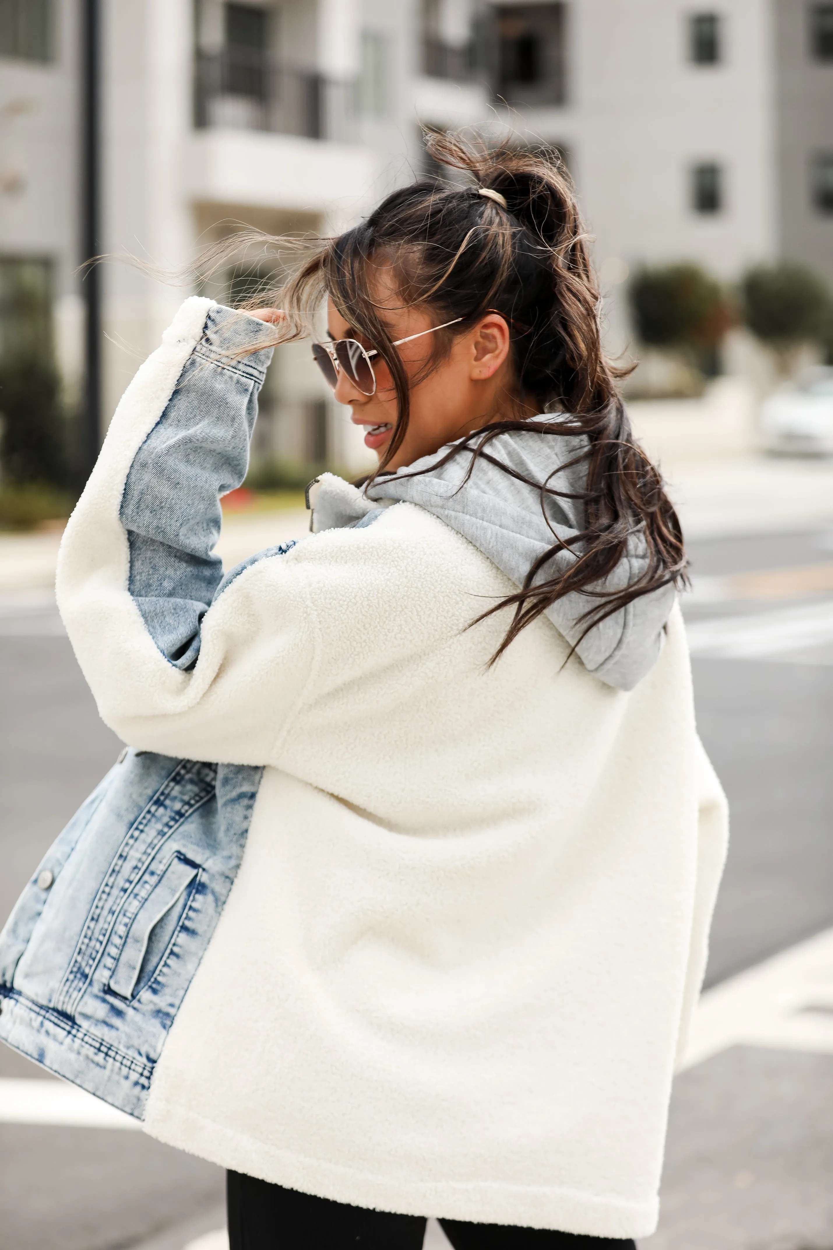 Back In Town Hooded Denim Teddy Jacket