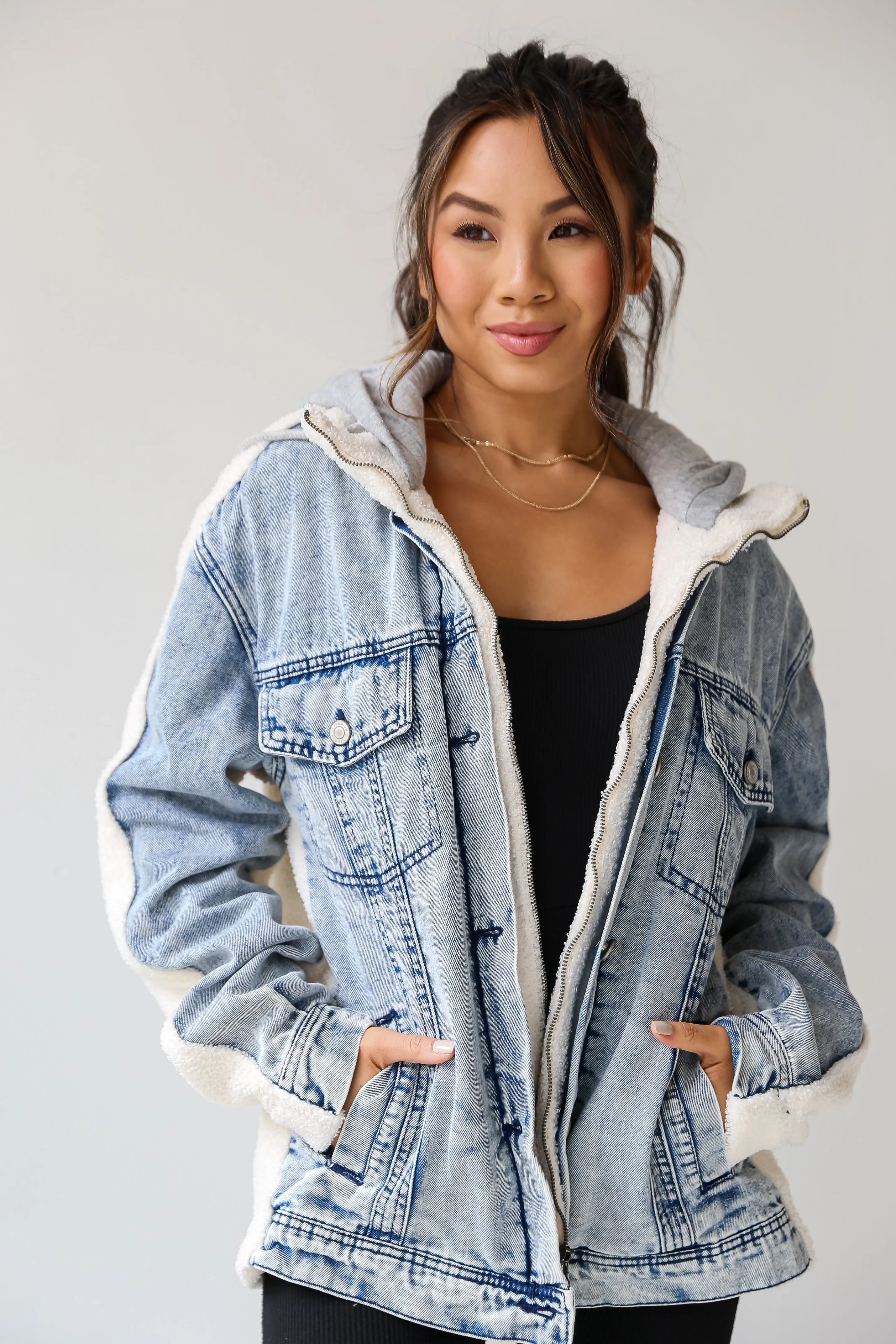 Back In Town Hooded Denim Teddy Jacket