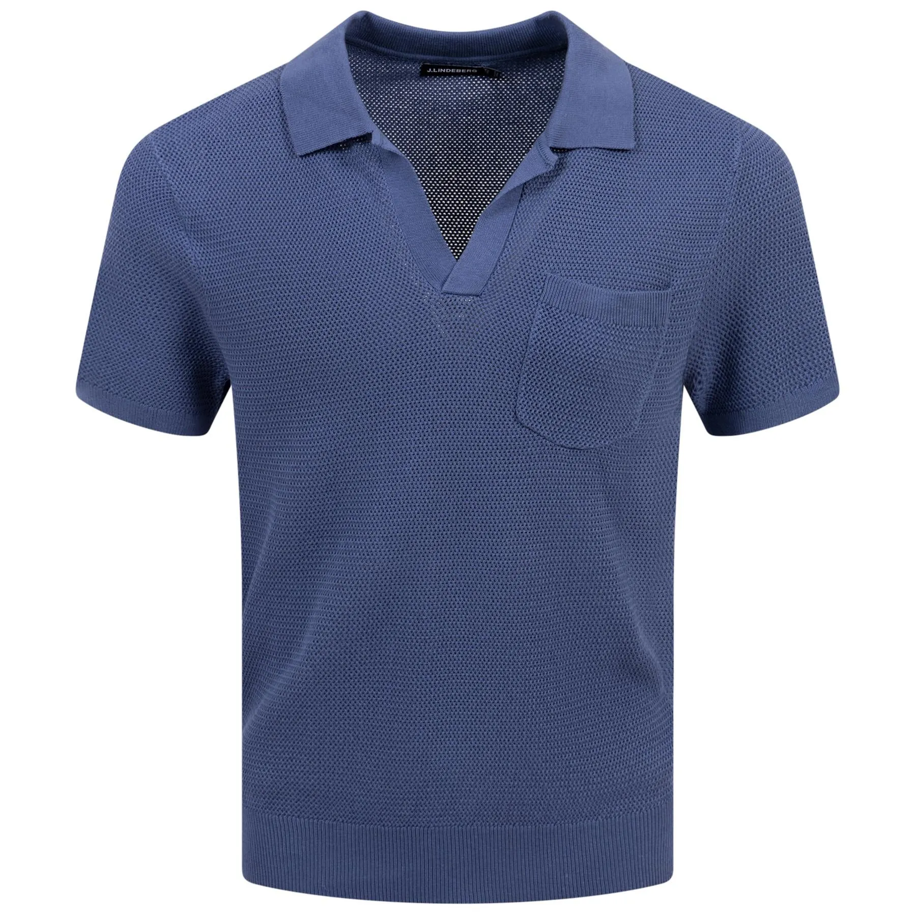 Ben Slim Fit Open Collar Silk Polo Bijou Blue - SS24