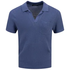 Ben Slim Fit Open Collar Silk Polo Bijou Blue - SS24