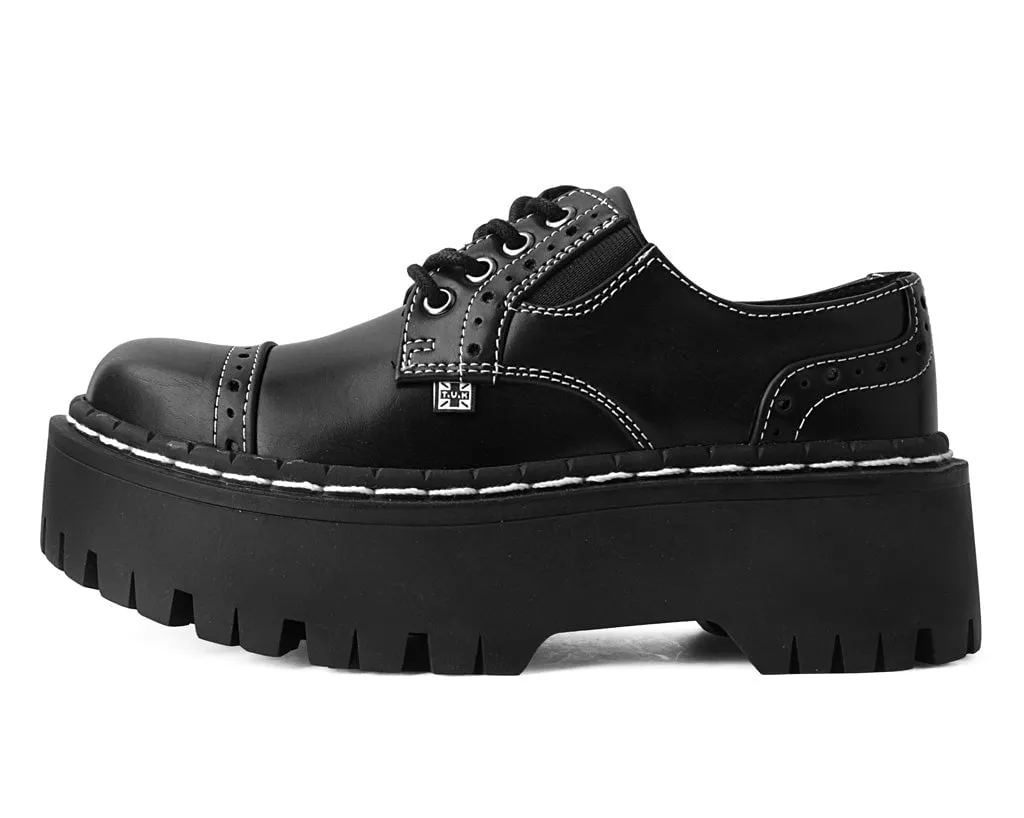 Black Burnished Contrast Stitch Double Decker Brogue