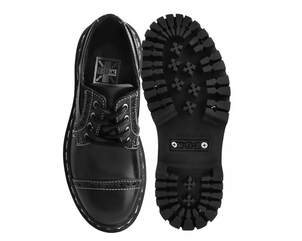 Black Burnished Contrast Stitch Double Decker Brogue