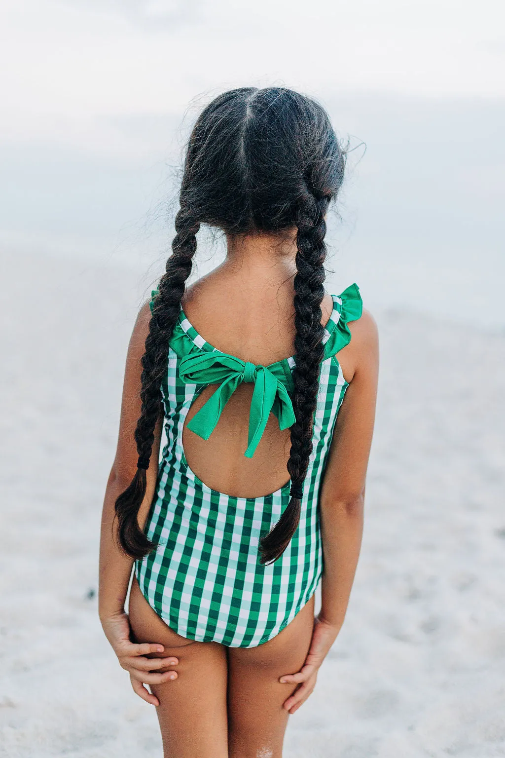 Bow Back Swimsuit - Green Gingham