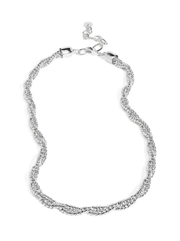 Braided Twisting Links Collar Necklace-Silver