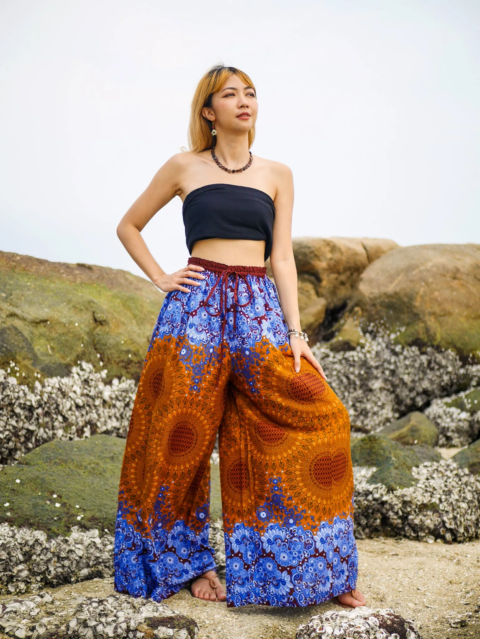 Brown Mandala Wide Leg Palazzo Pants