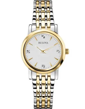 Bulova Ladies Diamonds Dress - Two-Tone Case and Bracelet - Silver Dial - 27mm