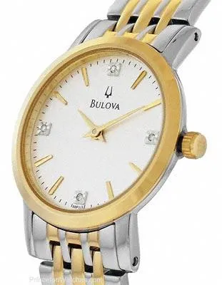 Bulova Ladies Diamonds Dress - Two-Tone Case and Bracelet - Silver Dial - 27mm