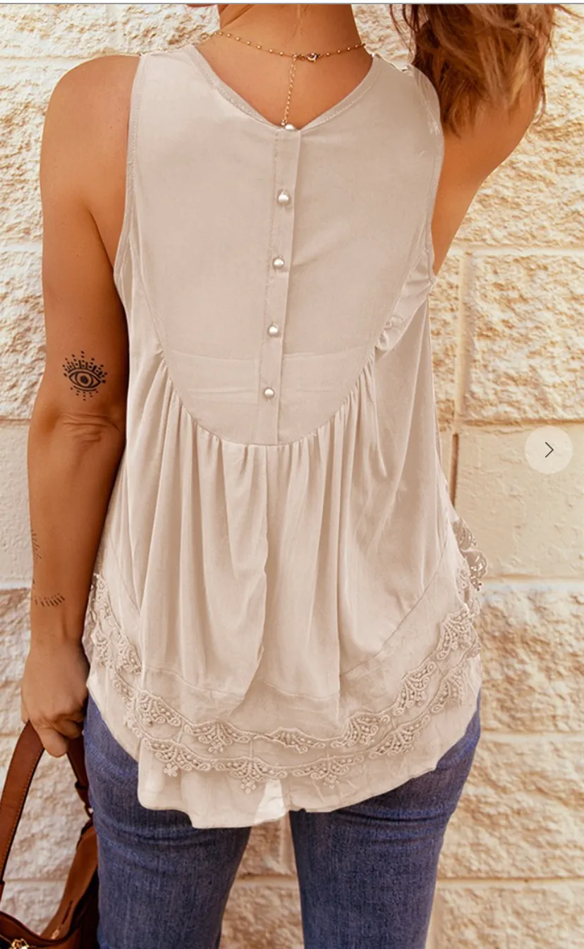 Button Back Lace Top