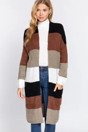 Cardigan - Colorblock Black And Brown Striped