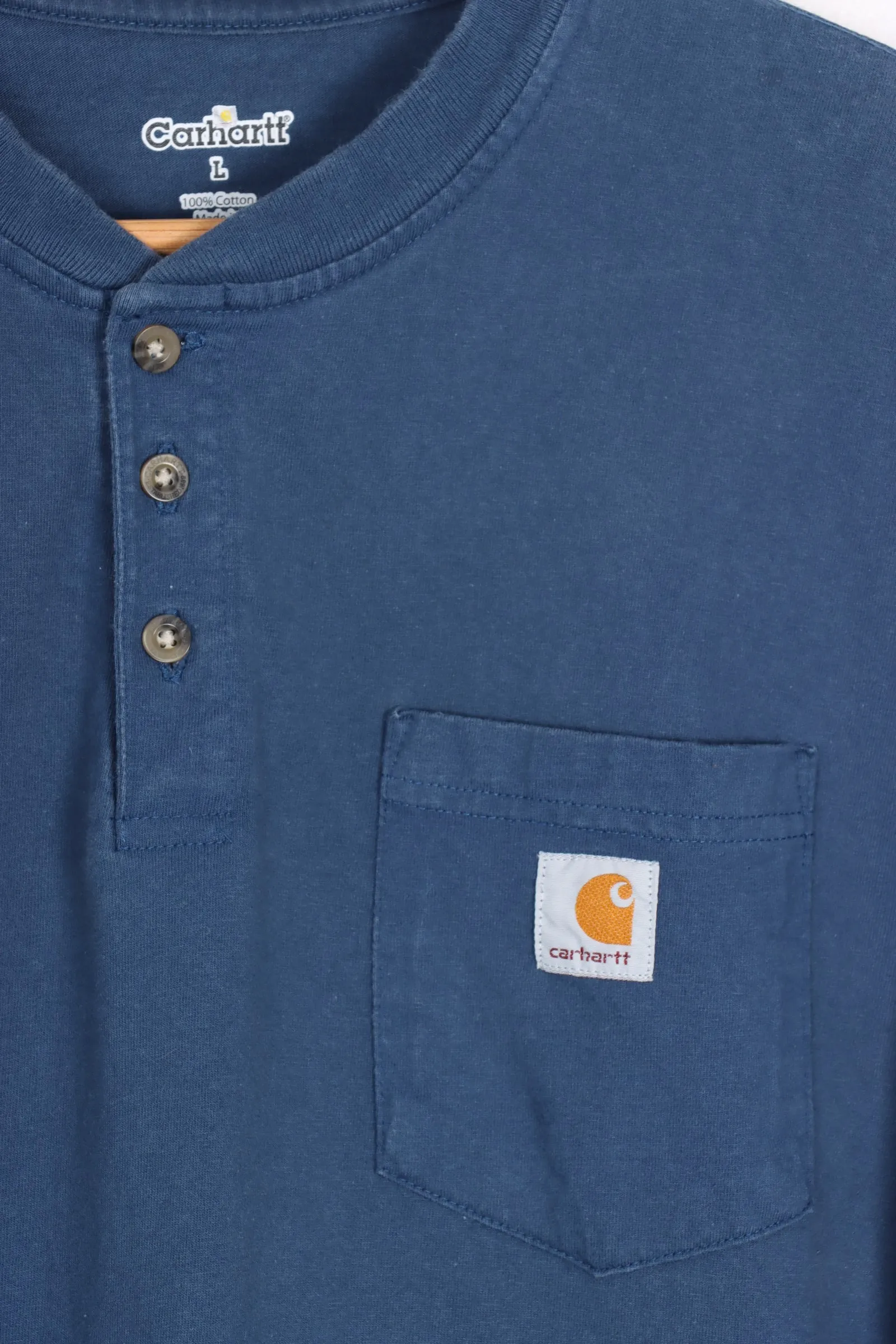 CARHARTT Blue 1/4 Button Up Classic Pocket Tee (XL)