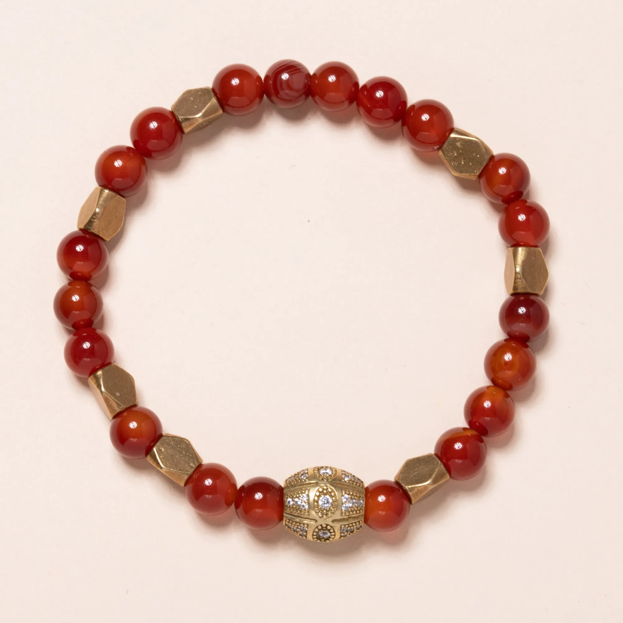 Carnelian and Brass with Brass and CZ Diamond Roundell Bloom Bracelet