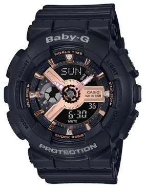 Casio Baby-G Ladies BA110 Series - Black/Rose Gold-Tone - Digital-Analog - 100M