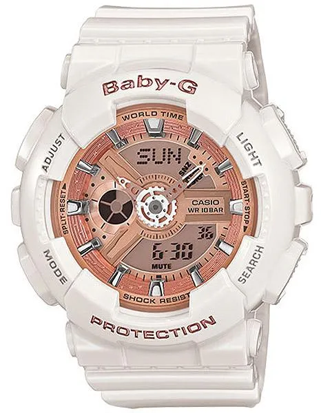 Casio Baby-G Ladies White & Rose Gold-Tone Analog-Digital - Resin Case & Strap