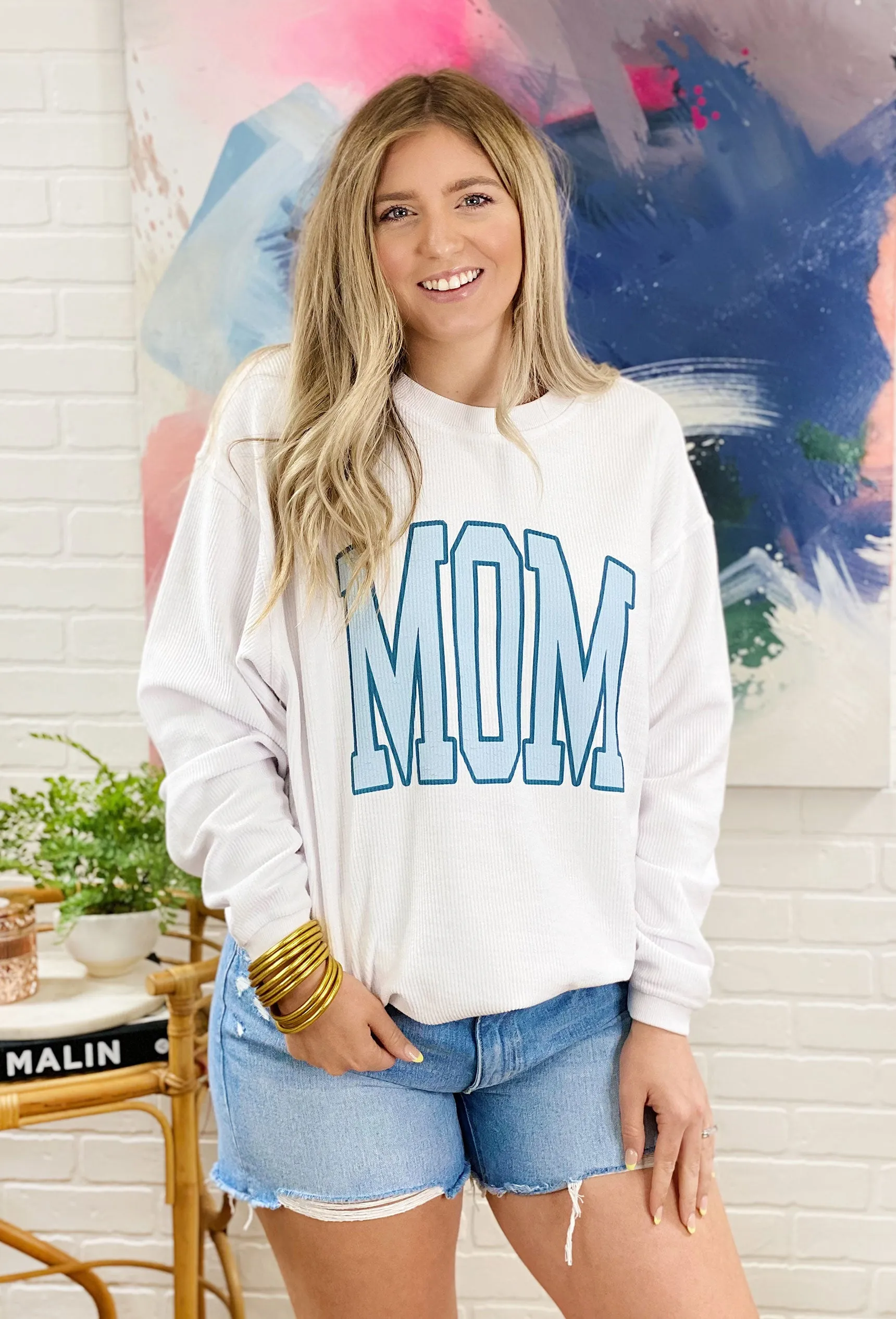 Charlie Southern: Mom Corded Pullover in Blue