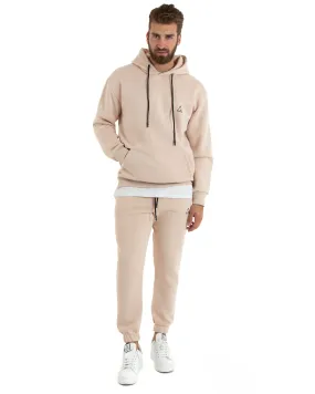 Completo Tuta Uomo Basic Felpa Con Cappuccio Pantaloni Cotone Felpato Tinta Unita Rosa GIOSAL-OU2417A