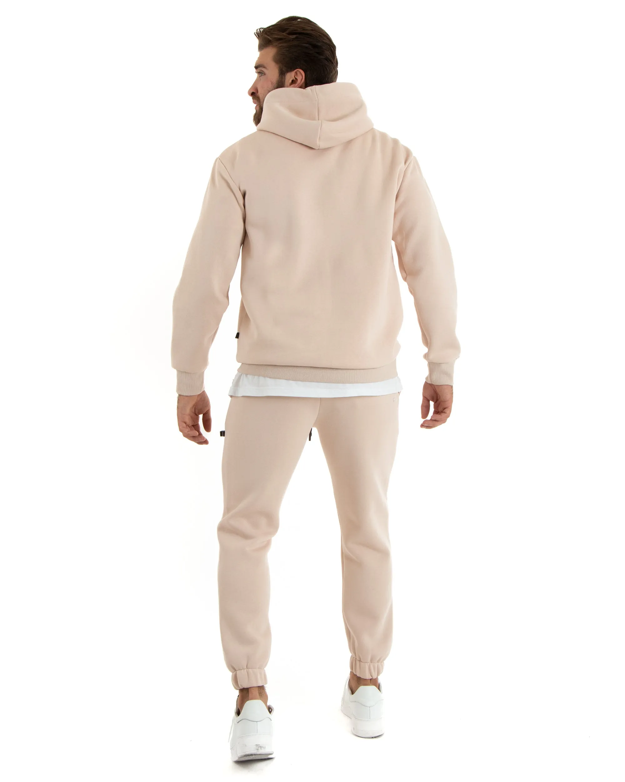 Completo Tuta Uomo Basic Felpa Con Cappuccio Pantaloni Cotone Felpato Tinta Unita Rosa GIOSAL-OU2417A