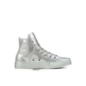 Converse Chuck Taylor All Stary Hi Lace-Up Silver Smooth Leather Womens Trainers 157630C