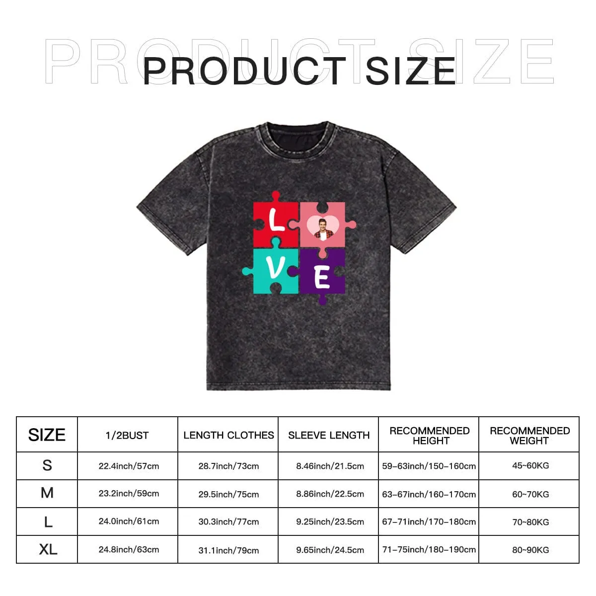 Custom Photo Cotton Love Puzzle Casual Couple Denim T-Shirt