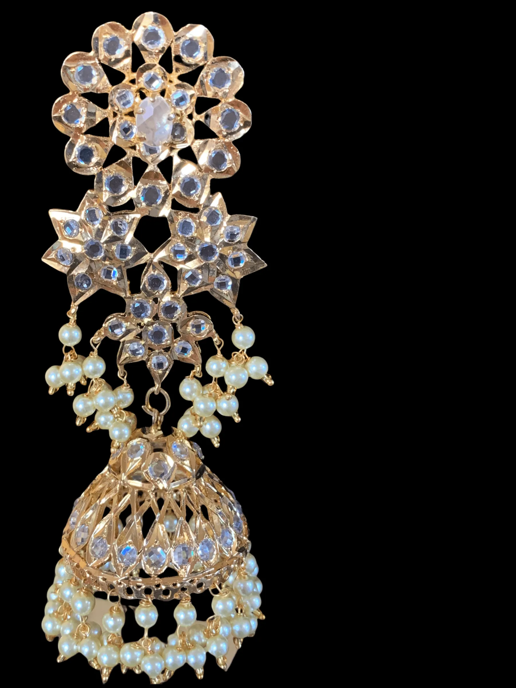 DER198 Tamanna oversized jhumka - golden pearls ( SHIPS IN 1 WEEK )