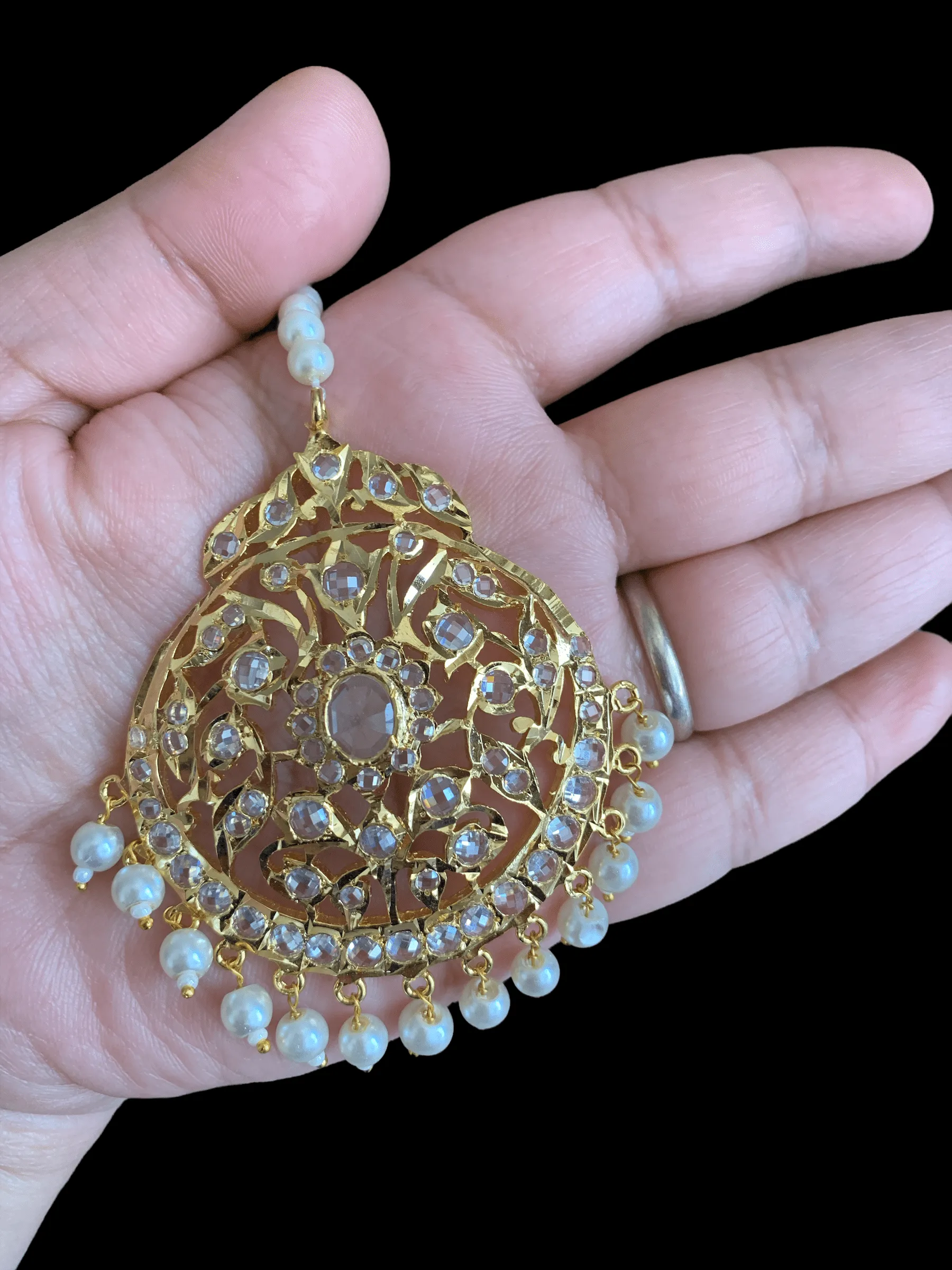 DJTK83 Shamila oversized tika in shell pearls( SHIPS IN 4 WEEKS)