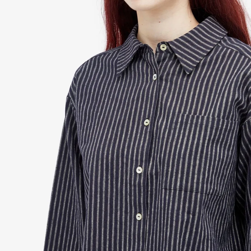 Donni The Linen Stripe Relaxed Shirt Navy Stripe