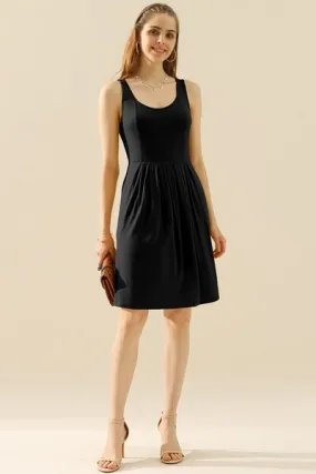 Doublju Full Size Round Neck Ruched Sleeveless Dress with Pockets