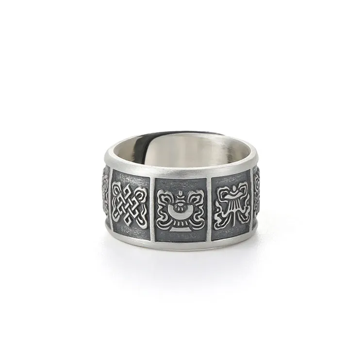 Eight Auspicious Symbols of Buddhism Ring