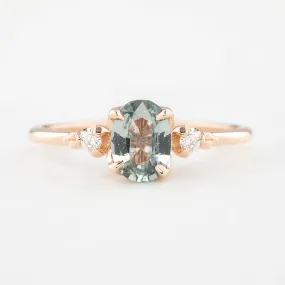 Estel Ring 0.80ct Unheated Light Blue Green Oval Sapphire, 14k Rose Gold (One of a kind)