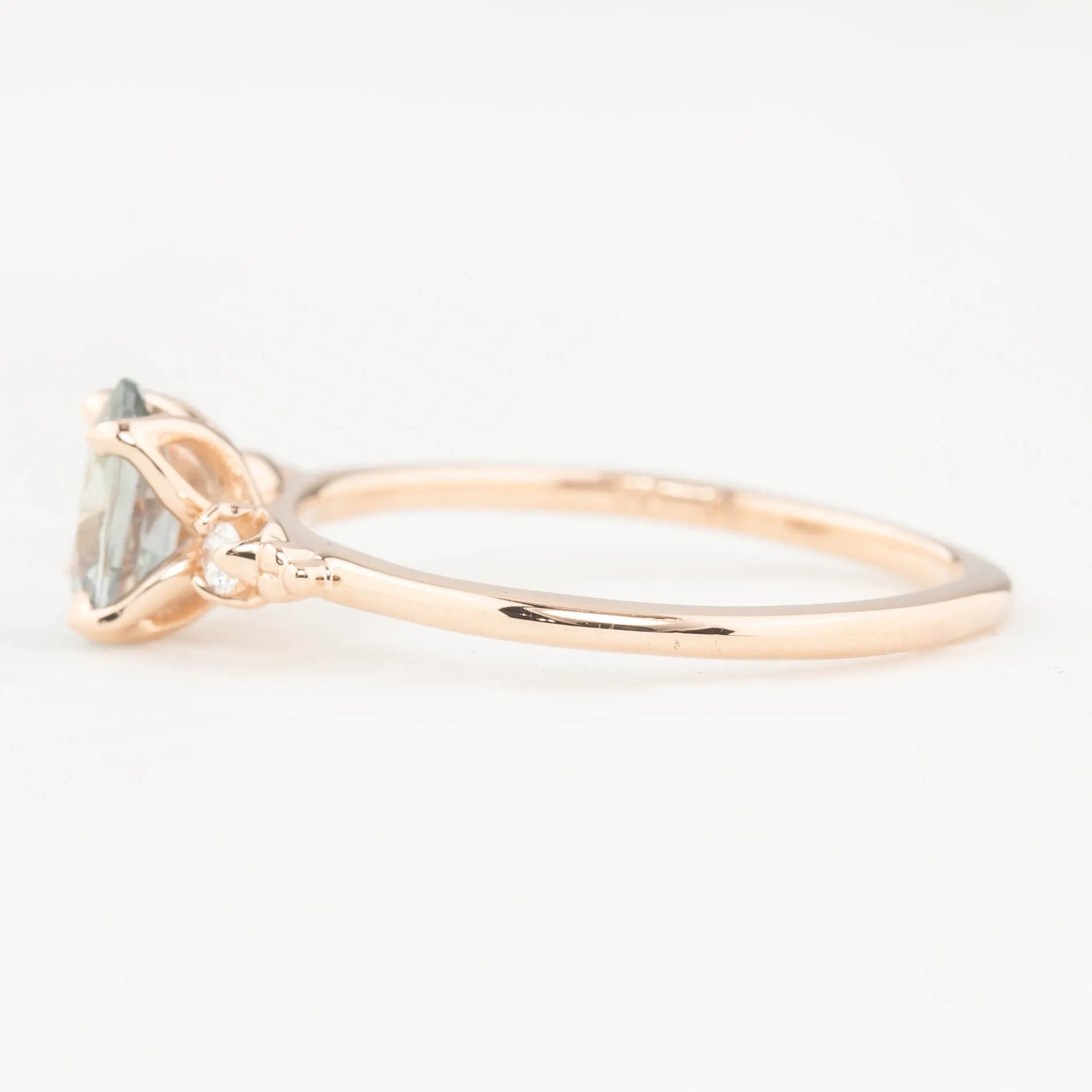 Estel Ring 0.80ct Unheated Light Blue Green Oval Sapphire, 14k Rose Gold (One of a kind)