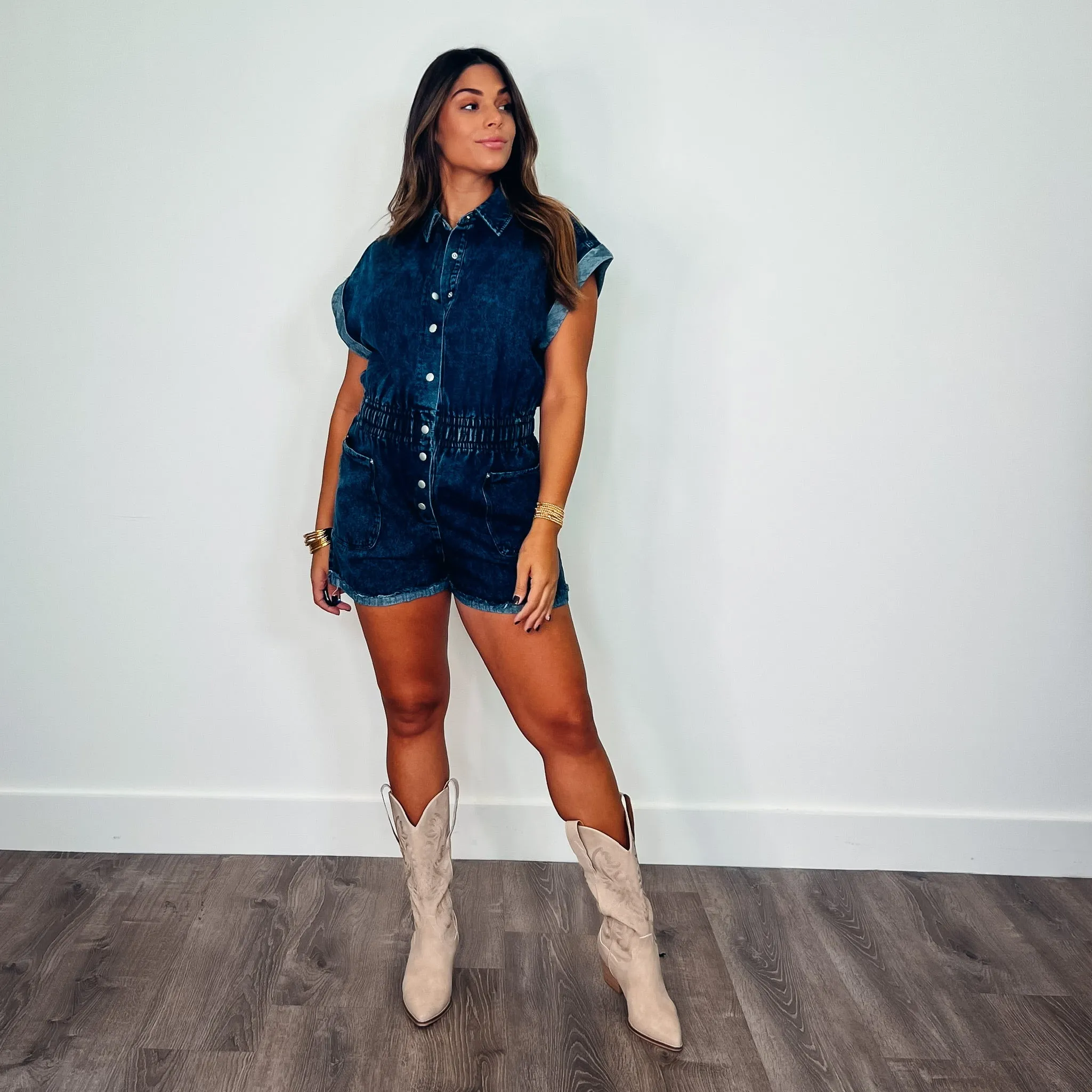 Evie Vintage Blue Denim Romper