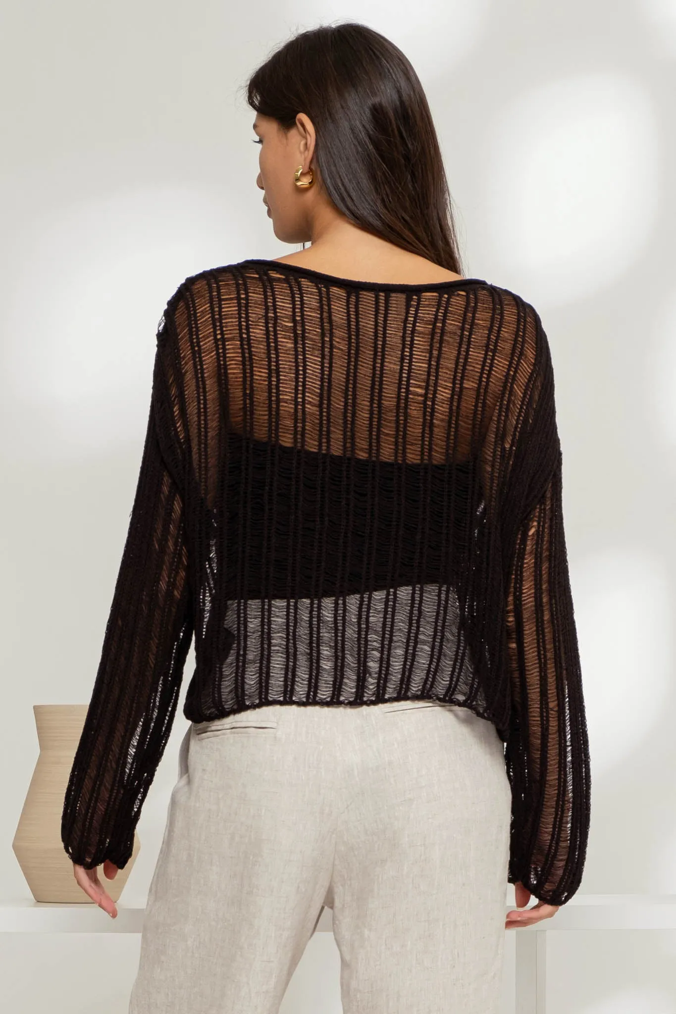 FINAL SALE - Olivia Open Knit Black Top